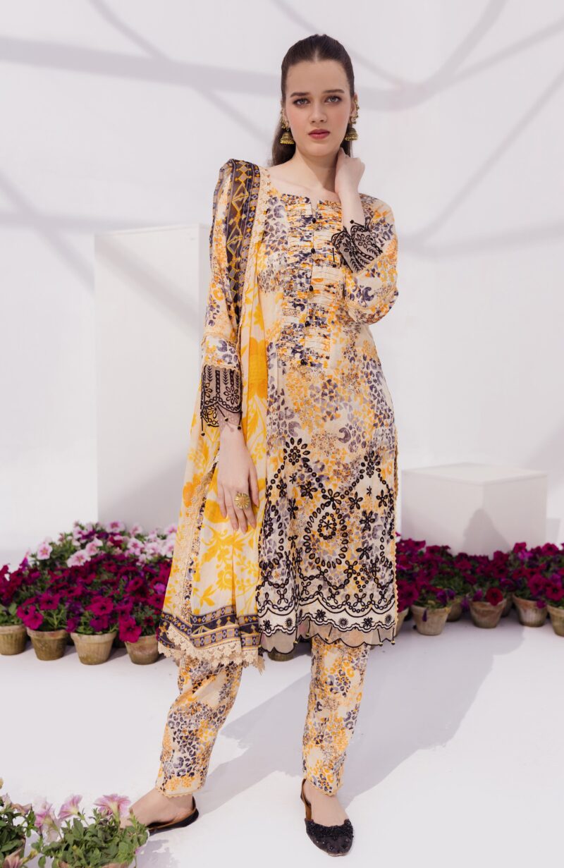 Sunshine Bloom Chikankari Lawn | Printkari Edition 2024 by Alzohaib