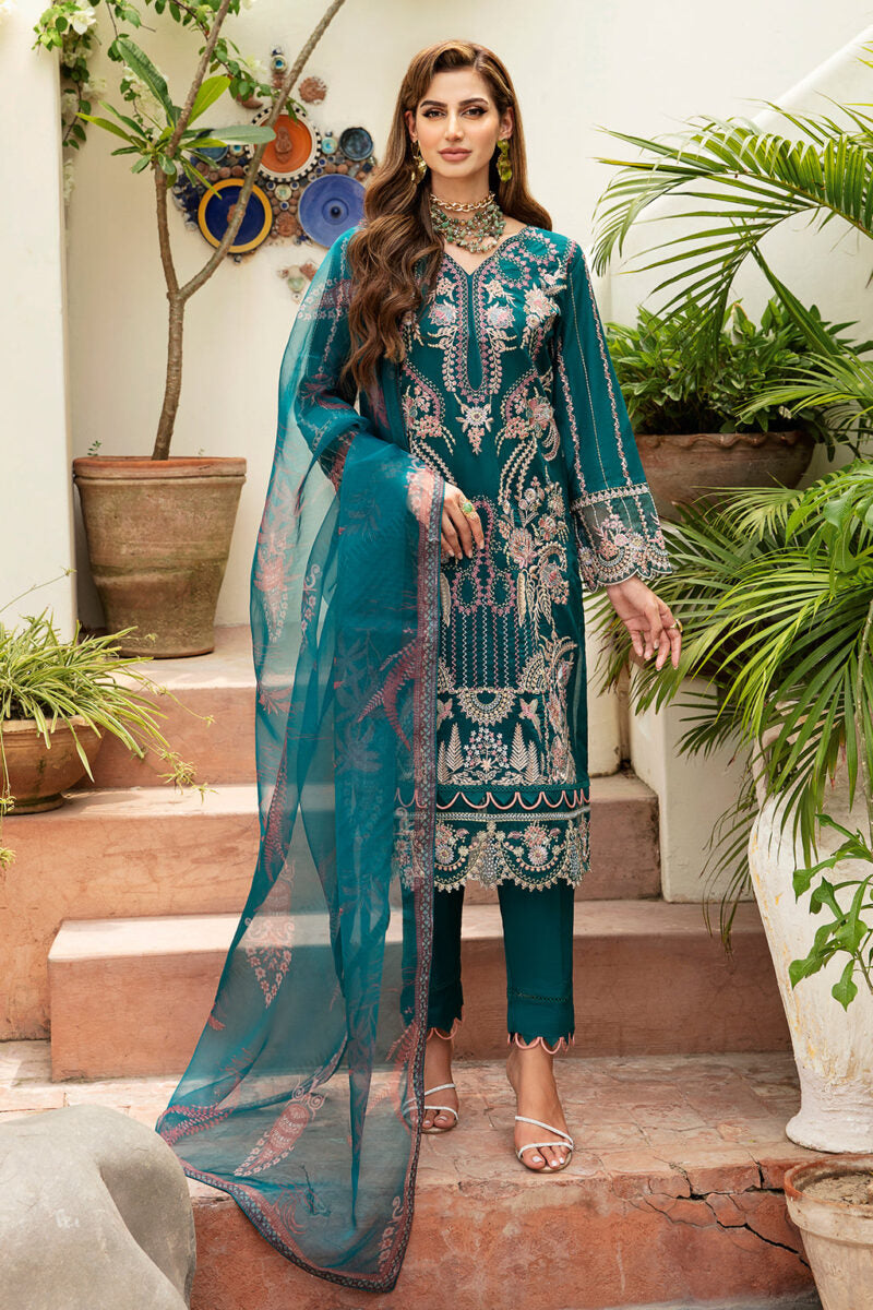 Salwar Kameez with Silk Dupatta | Riwayat Lawn 2024 by Ramsha | Vol 8