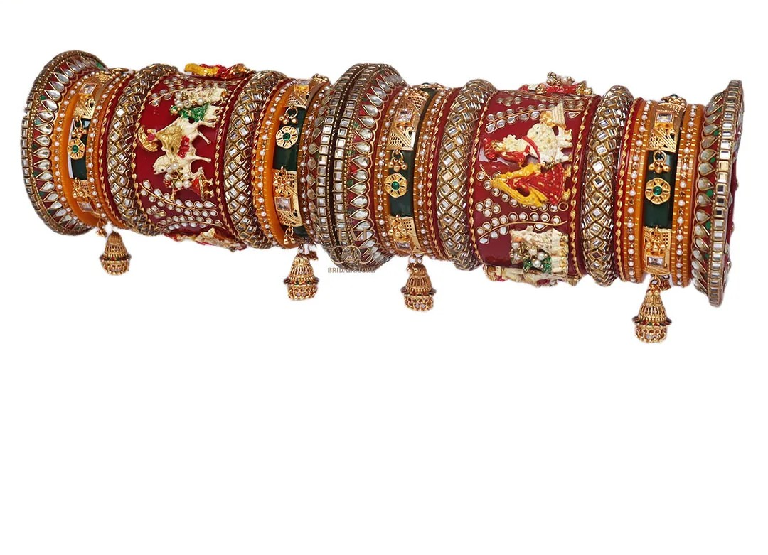 Rajwadi Bridal Bangle Set with Beautiful Doli Design Kada