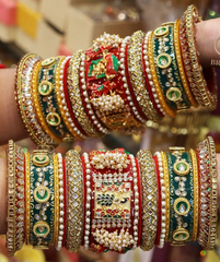 Rajwadi Bridal Bangle Set with Beautiful Doli and Peacock Design Kada