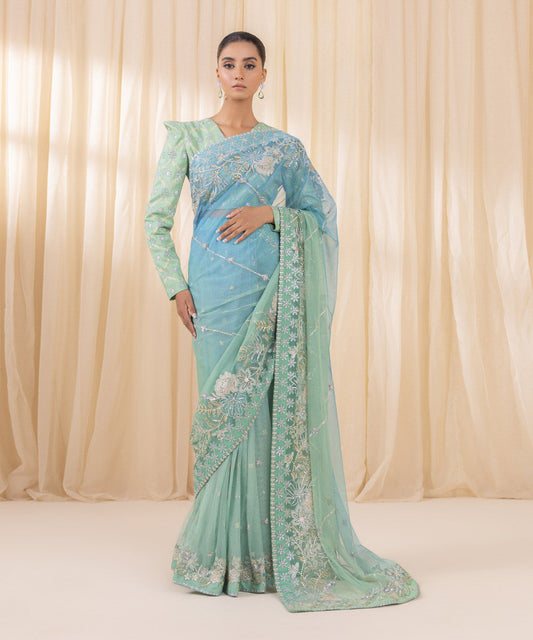 Sky Blue and Mint Ombre Saree | 3SFELX24V651