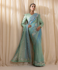 Sky Blue and Mint Ombre Saree | 3SFELX24V651