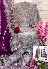FAUX GEORGETTE SUIT WITH EMBROIDERY AND DIAMOND WORK