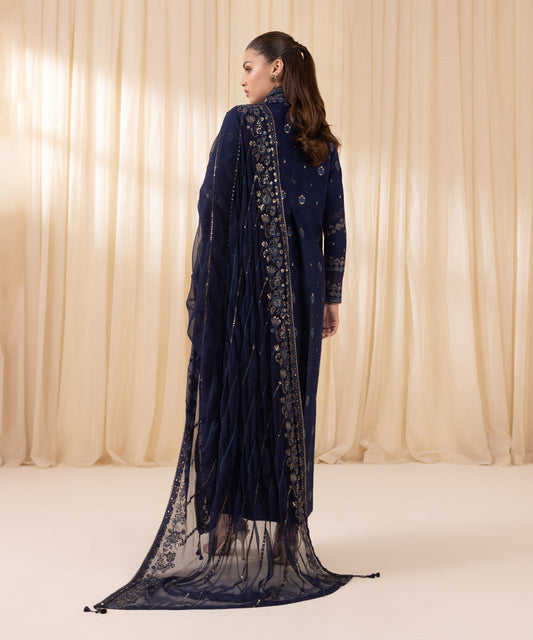 Navy Blue Embroidered Silk Salwar Kameez | 000RFLX24V36