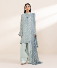 Ice Blue Embroidered Chiffon Salwar Kameez | 000RFLX24V38