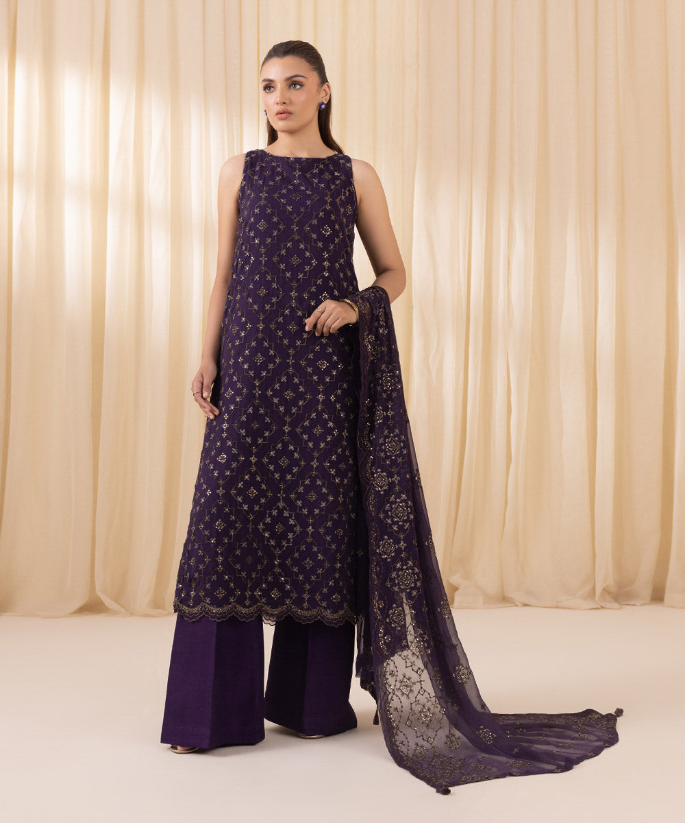 Purple Embroidered Chiffon Salwar Kameez | 00RFLX24V312