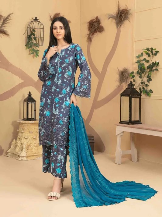 Tazeen by Tawakkal Fabrics Unstitched Embroidered Lawn 3Pc Suit D-9356