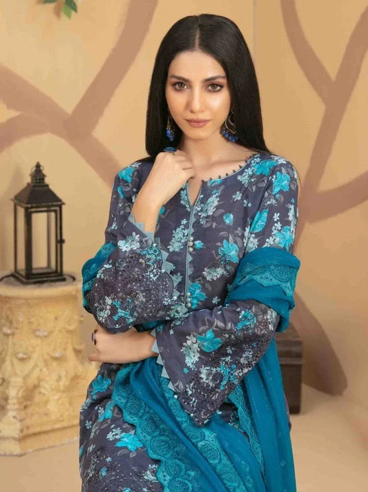 Tazeen by Tawakkal Fabrics Unstitched Embroidered Lawn 3Pc Suit D-9356
