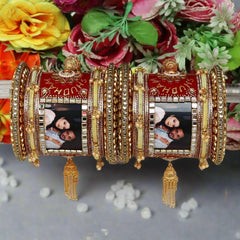 Rajwadi Couple Name And Photo Bangles Set With Beautiful Jhoomer Design