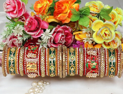 Rajwadi Bridal Bangle Set with Beautiful Doli and Peacock Design Kada