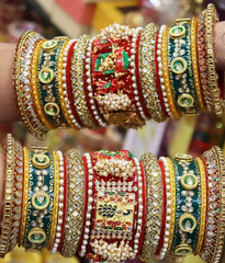 Rajwadi Bridal Bangle Set with Beautiful Doli and Peacock Design Kada